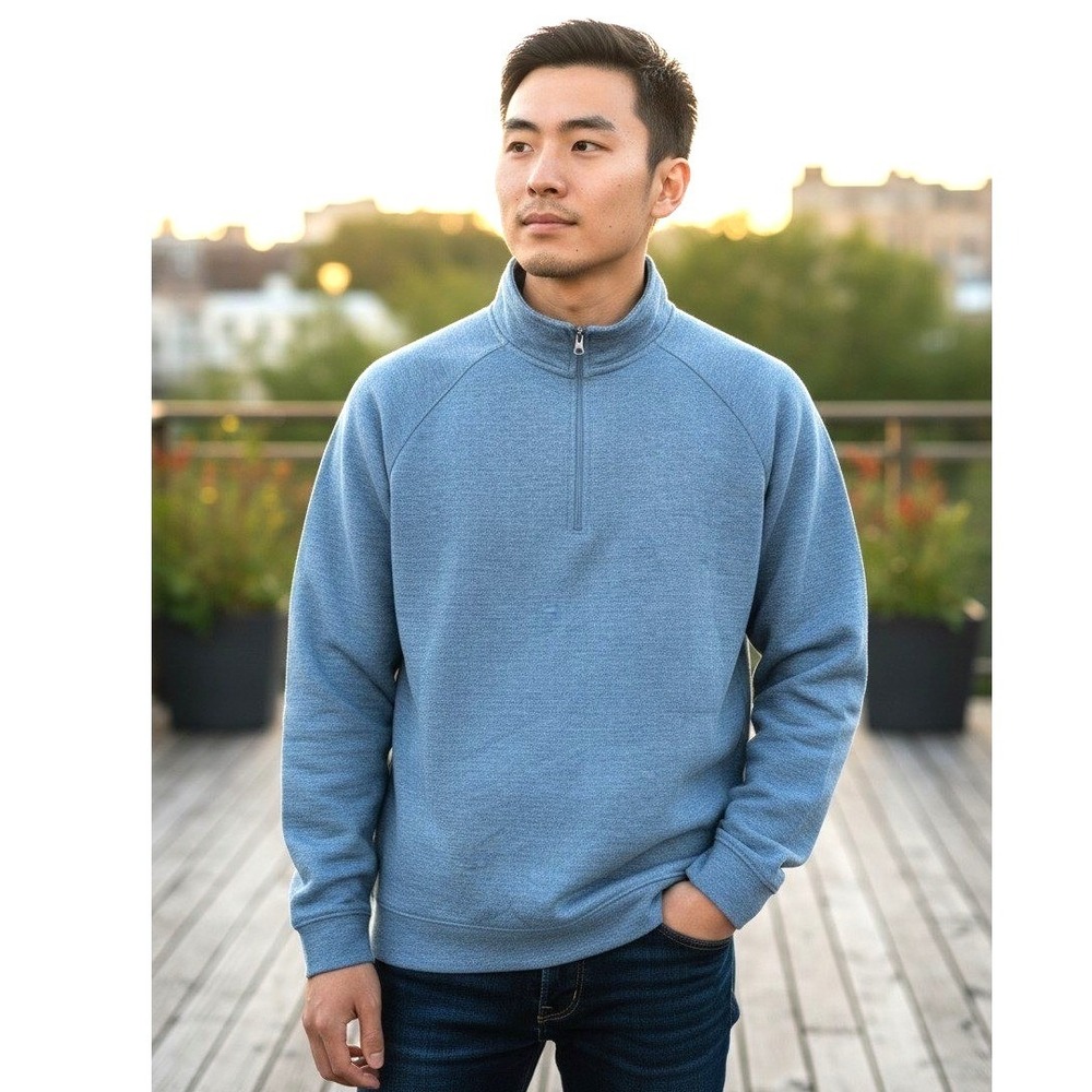 Berkley Jensen Men's Blue Heathered Quarter Zip Pullover Sweatshirt XXL